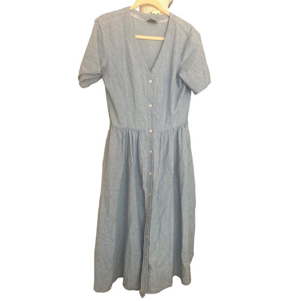J. Crew Light Blue Button-Front Midi Dress